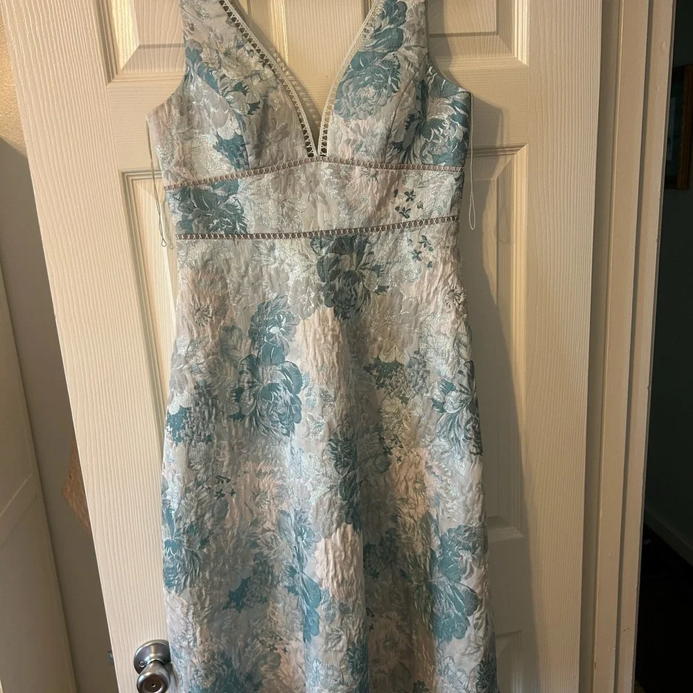 Aidan Mattox Sleeveless Floral Jacquard Fit-&-Flare Dress, Green, Size 8 - Picture 2 of 13